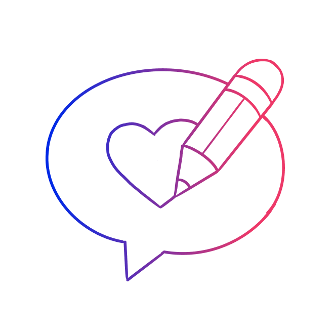 Icon of a pencil drawing a heart in a speech bubble