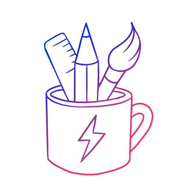 Icon of a cup with creative tools inside